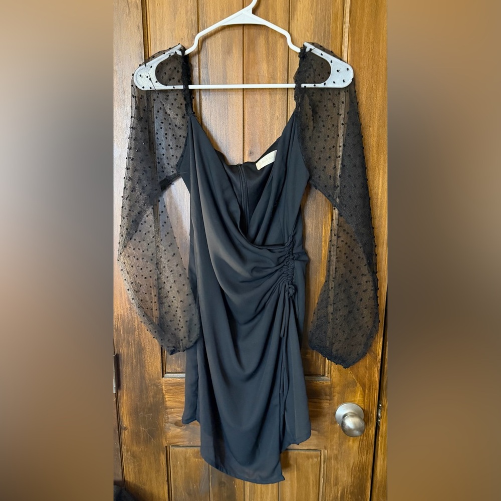 Altar'd State Black V-Neck Cocktail Dress with Sheer Sleeves